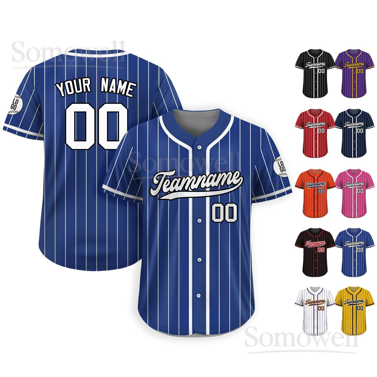 Custom Baseball Jersey with Teamname Name Number Personalized Team Uniform Classic Striped Design Multi Color Edition
