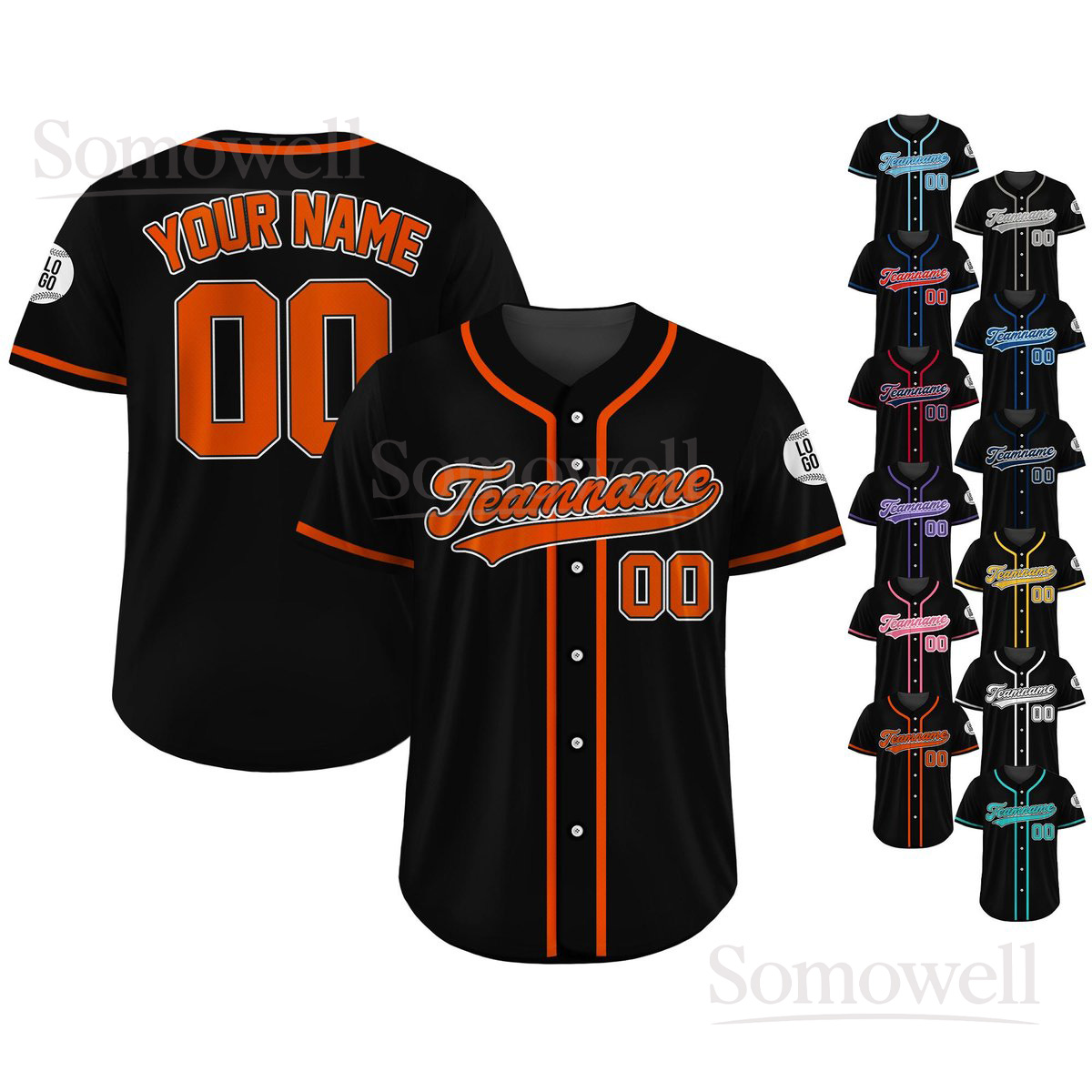 Custom Baseball Jersey Personalized Team Name Number Classic Sportswear Set Multi Color Edition