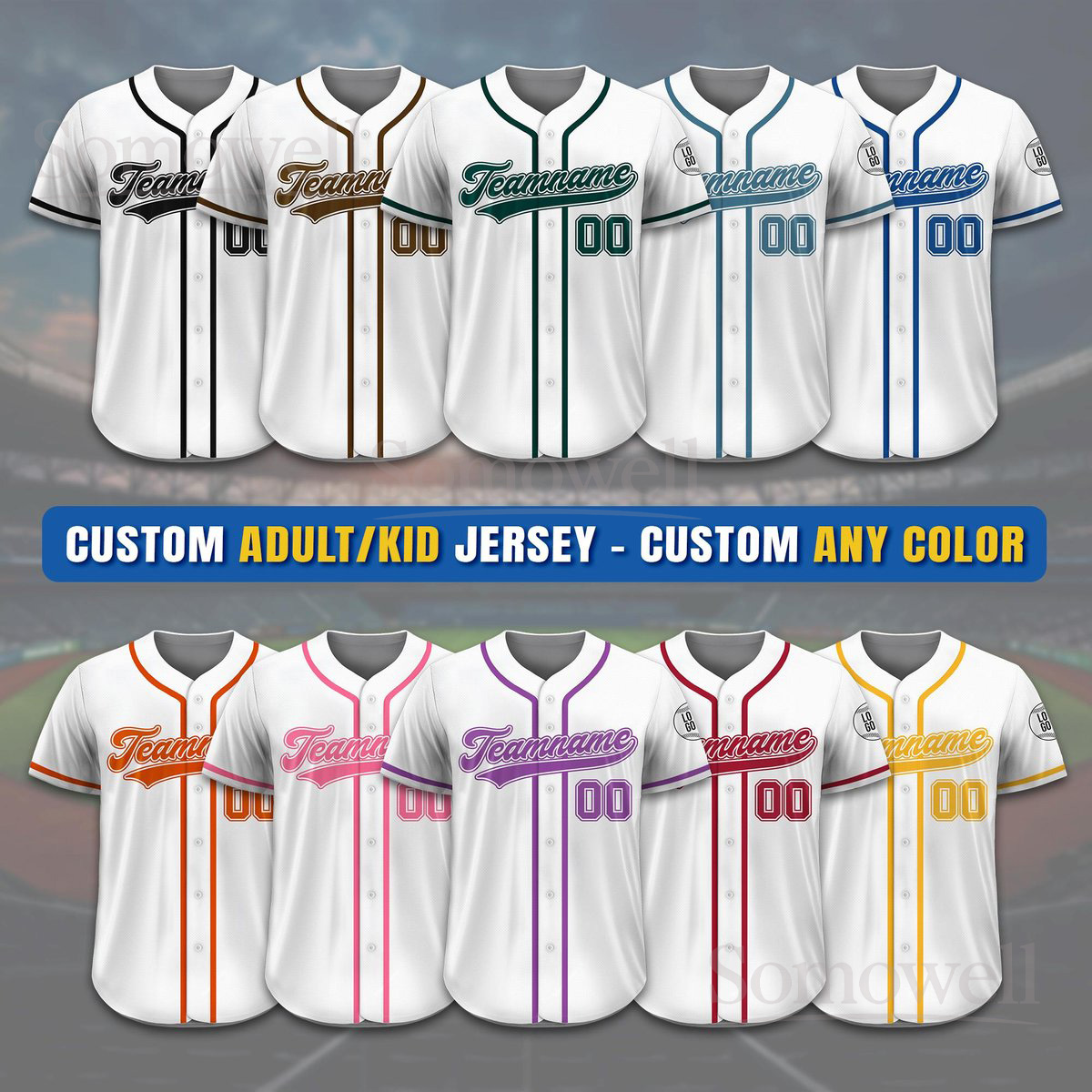 Custom Baseball Jersey Personalized Team Name and Number Any Color Design for Adult and Kid Sports Outfit Multi Color Edition