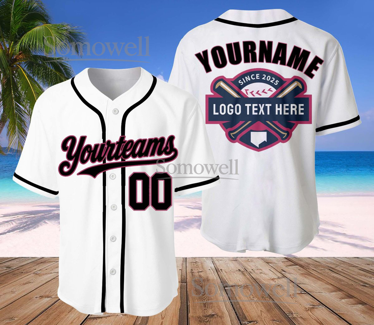 Custom Baseball Jersey with Personalized Team Name and Number Available in Multiple Colors
