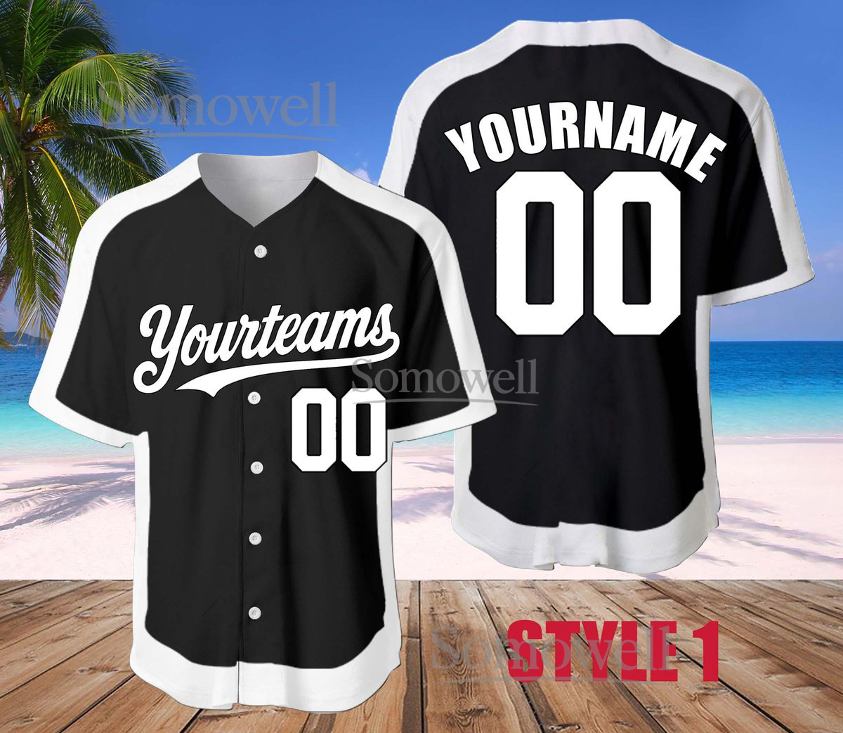 Custom Black White Baseball Jersey with Team Name Number Available in Multiple Colors