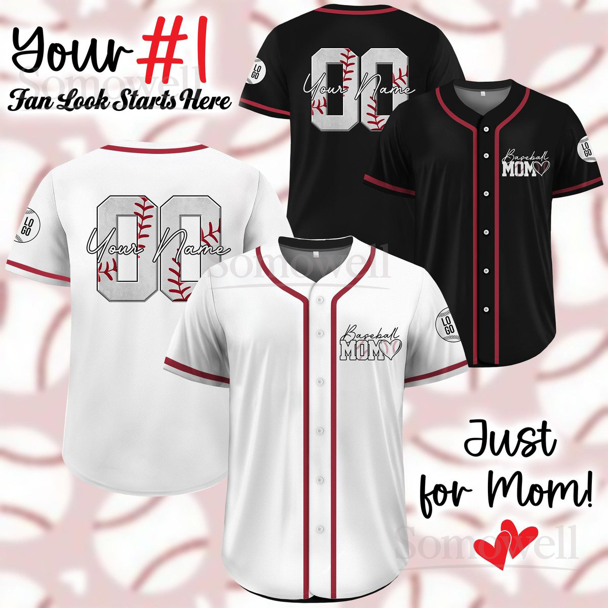 Custom Baseball Mom Jersey Personalized Name Number Gift for Sports Moms Matching Outfit Multi Color Edition