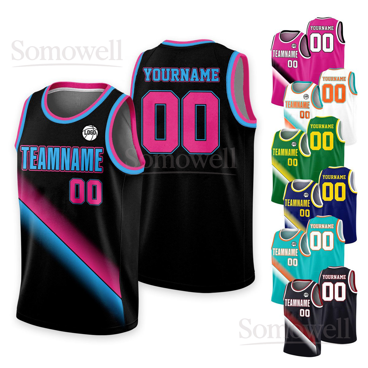 Custom Basketball Jersey Shirt for Men Women Youth Kid Personalized Team Name Number Logo Sports Tank Top Multi Color Edition