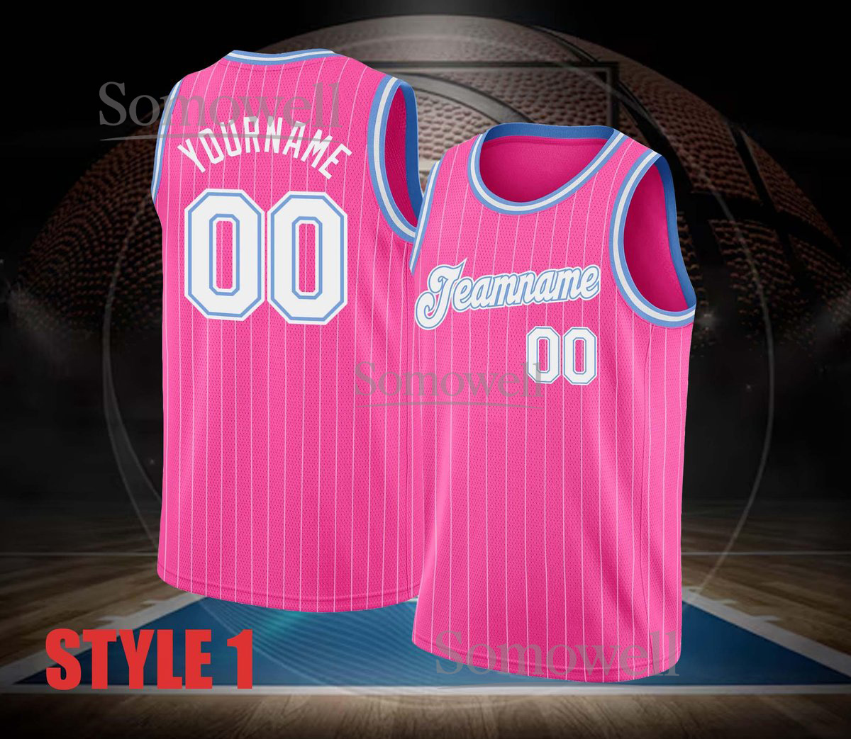 Custom Basketball Jersey Pink Pinstripe Sleeveless Sports Tank Personalized Team Name Number Shirt