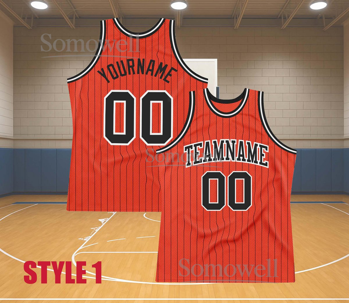 Custom Orange Pinstripe Basketball Jersey with Personalized Team Name and Number