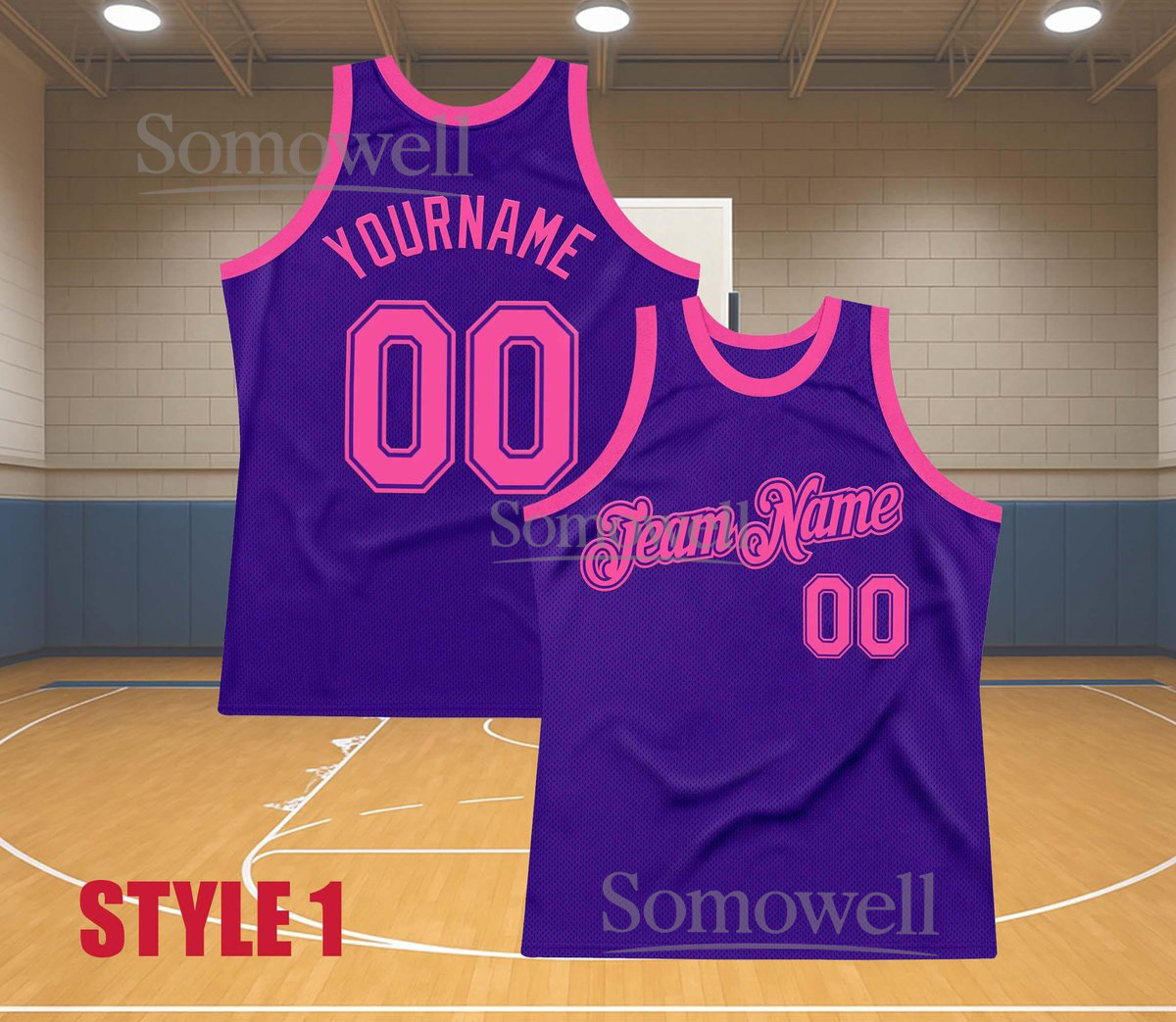 Custom Basketball Jersey Team Name Number Purple Pink Edition Available in Multiple Colors