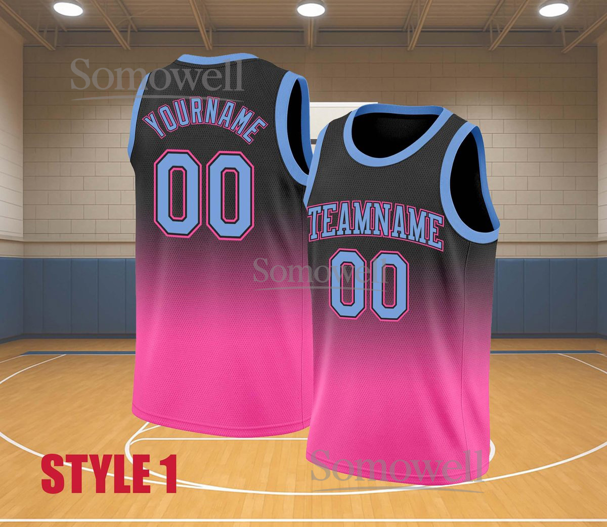 Custom Basketball Jersey Team Name Number Pink Gradient Edition Available in Multiple Colors