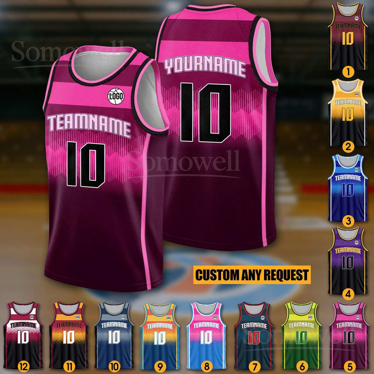 Custom Basketball Jersey with Team Name and Number for Men Women Youth in Multiple Colors