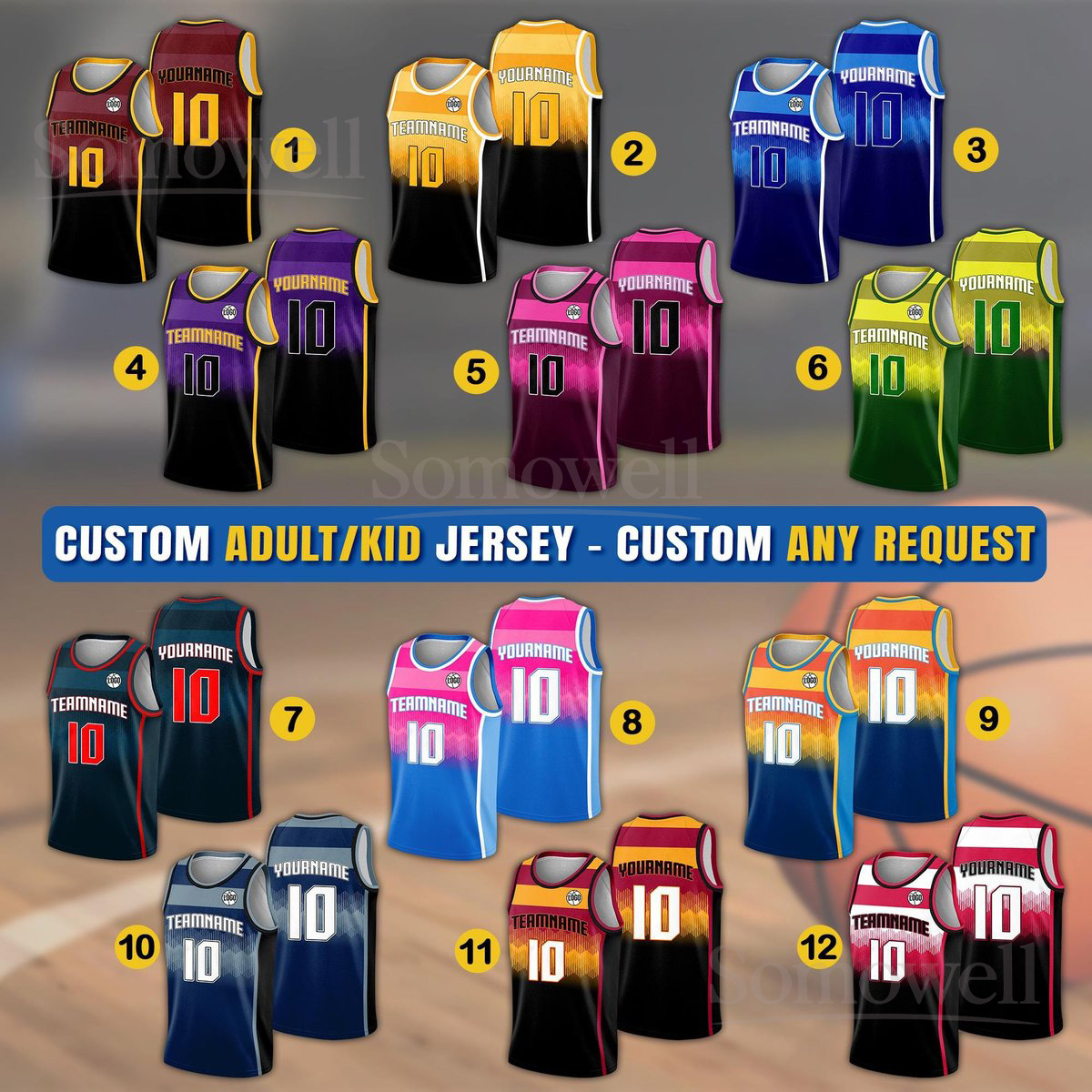 Personalized Basketball Jersey with Team Name and Number for Men Women Youth Custom Jersey