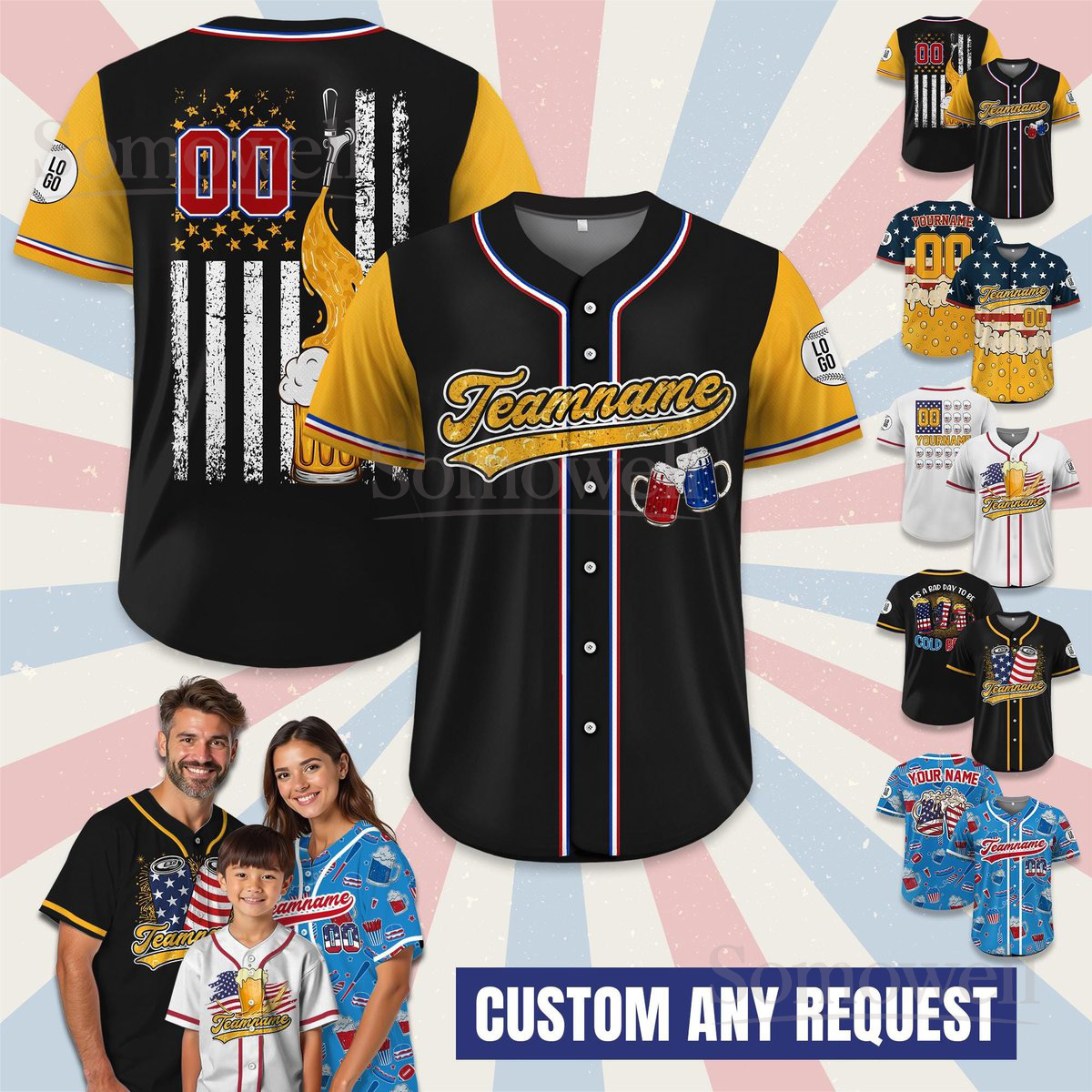 Custom Beer Baseball Jersey with Name Personalized Team Shirt Party Game Outfit for Adults Multi Color Edition