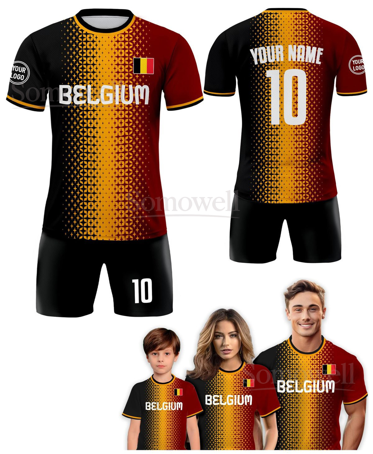 Custom Belgium Soccer Jersey for Men Women Youth Kid Uniform Shirt for Fans Player in Multiple Colors