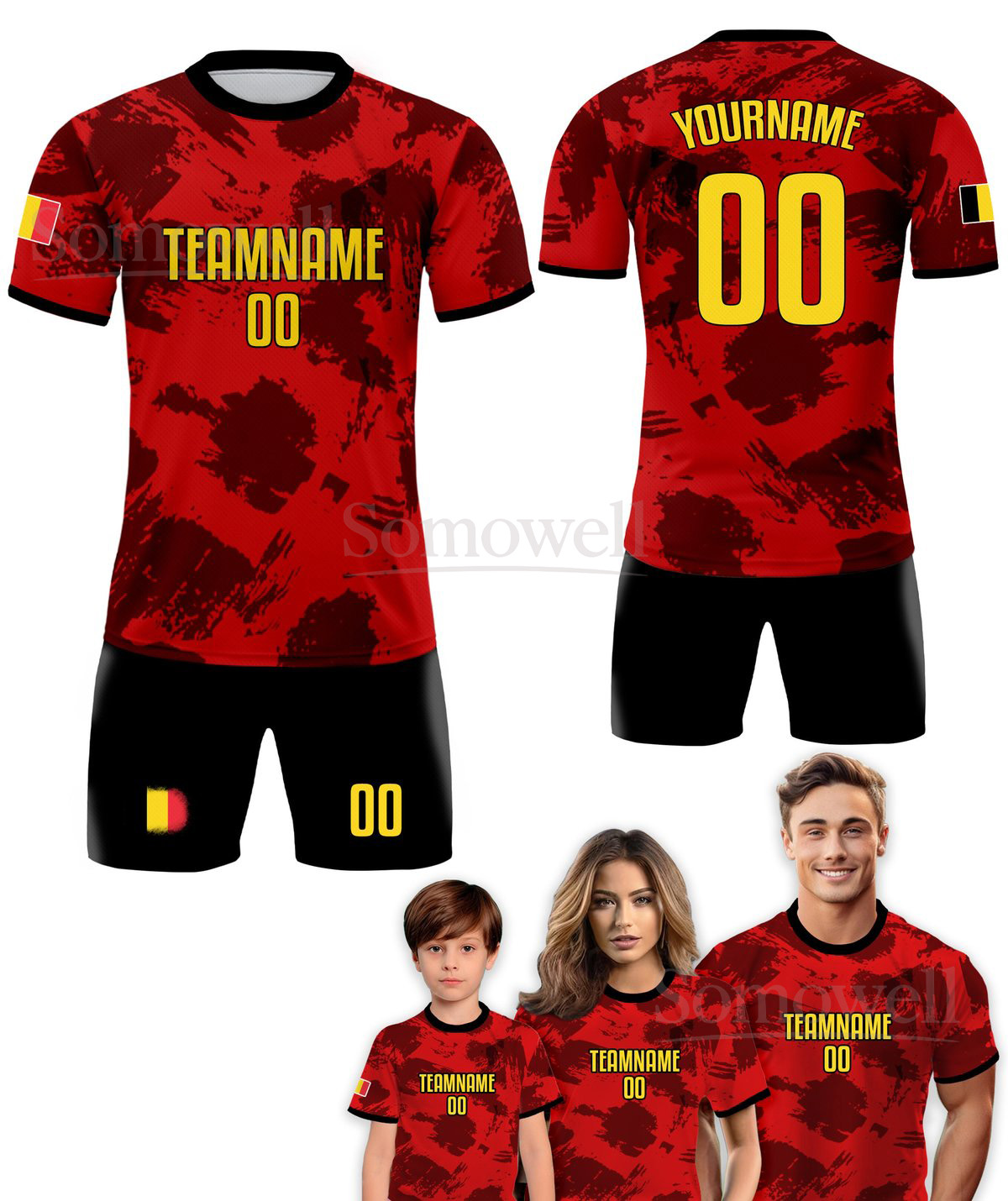 Custom Belgium Soccer Jersey for Men Women Youth Kid Uniform Shirt for Fans Player Multi Color Edition