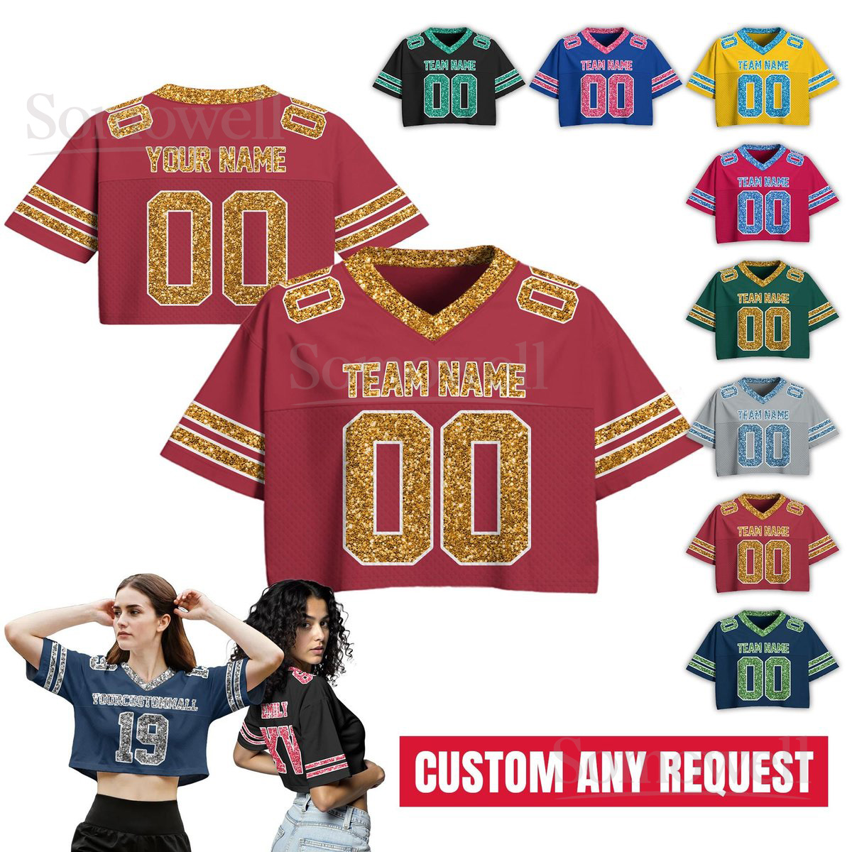 Custom Bling Football Jersey with Team Name Number for Adults and Kids Multi Color Edition
