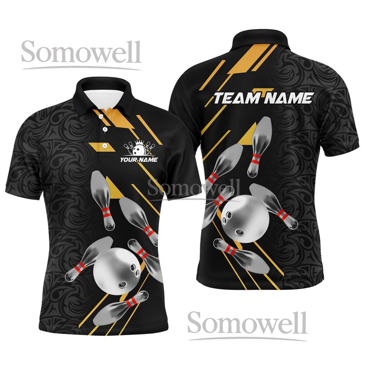Custom Personalized Bowling Polo Shirt with Custom Team Name and Number, Stylish Bowling Design