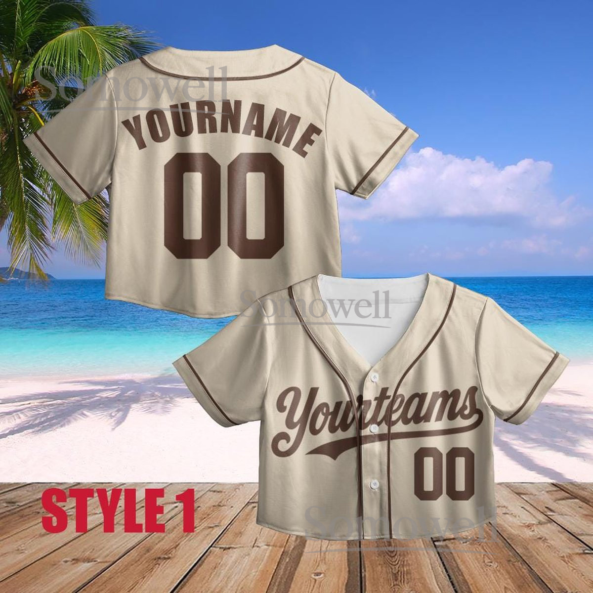 Custom Brown Crop Baseball Jersey Beige Retro Style Personalized Team Name Number Shirt