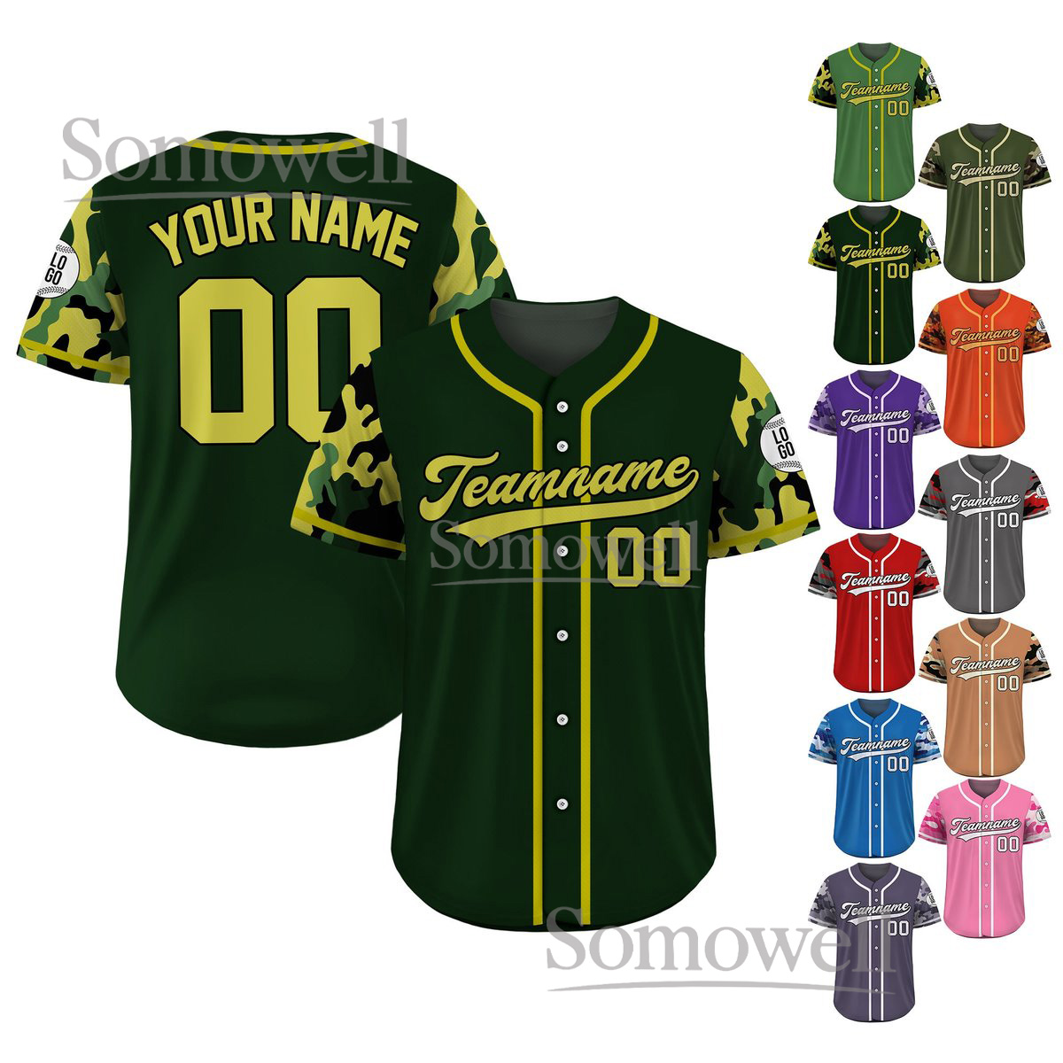 Custom Camo Baseball Jersey Custom Name Number Logo for Men and Women in Multiple Colors