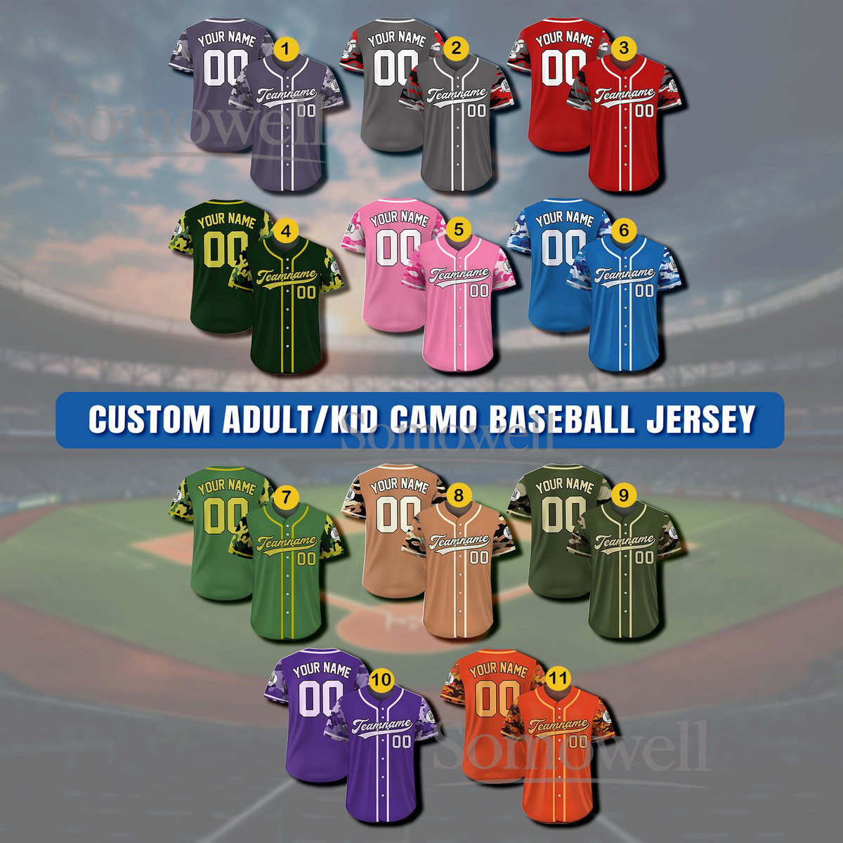 Custom Camouflage Baseball Jersey Military Camo Print Personalized Team Name Number and Logo Edition