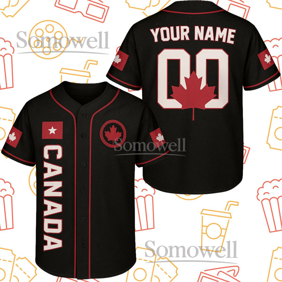 Custom Canada Baseball Jersey Shirt Black Red Maple Leaf Personalized Name Gift