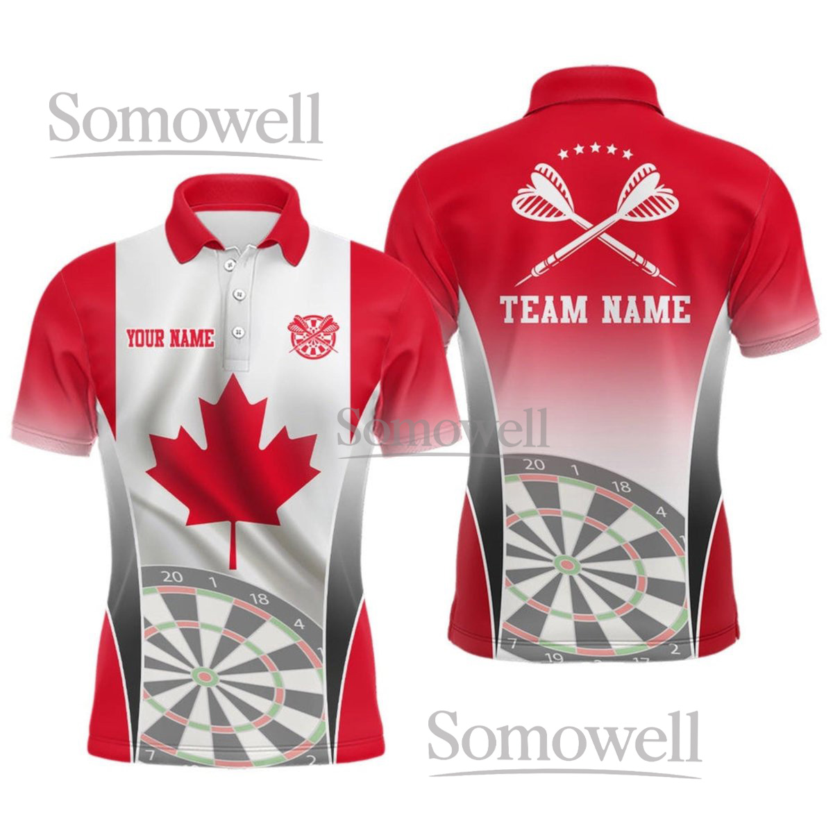 Personalized Canada Dart Shirt with Maple Leaf Design, Custom Team Name and Number