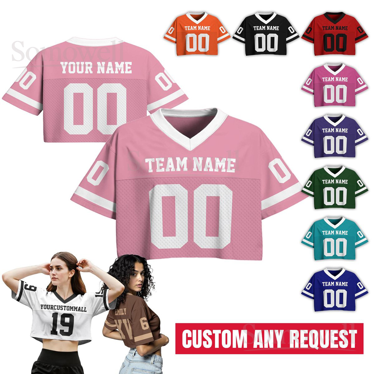 Custom Cheer Crop Top Football Jersey Many Colors For Women Girl Personalized Team Name Number