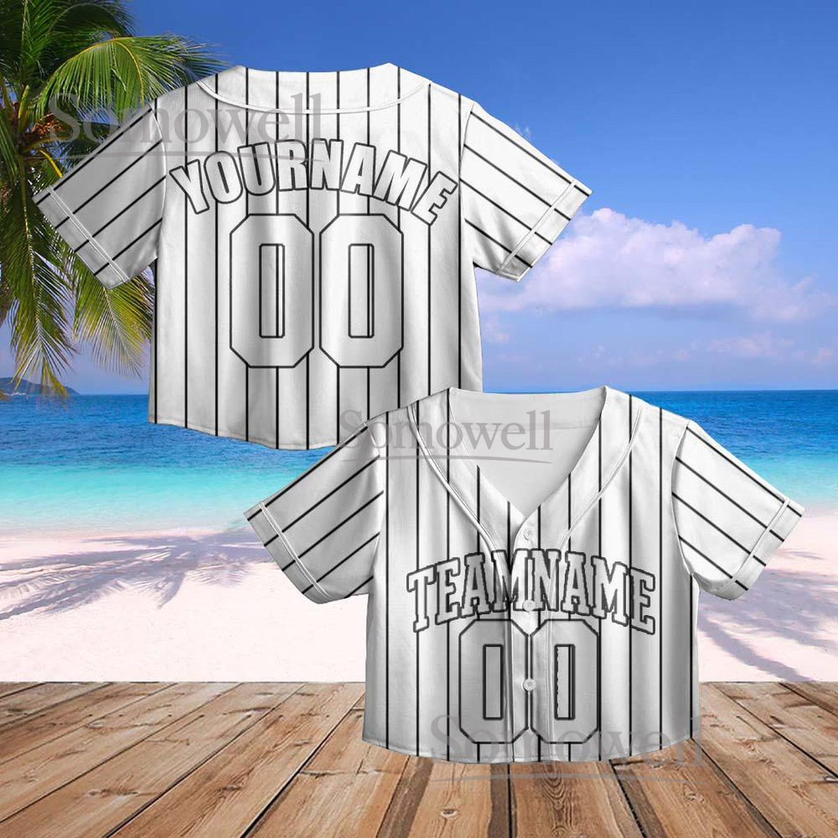 Custom Crop Baseball Jersey White Black Stripe Personalized Team Name Number Women Short Shirt