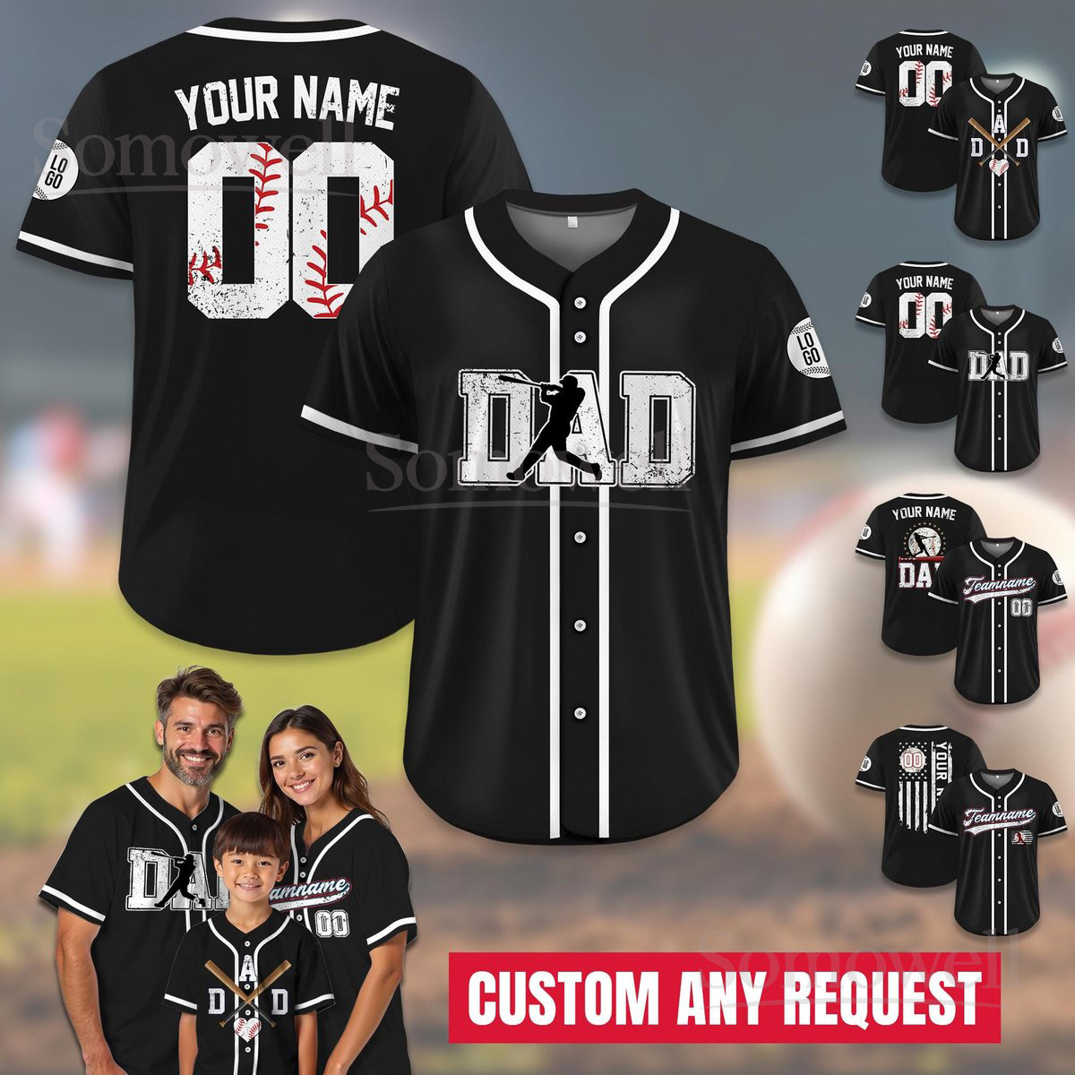 Custom Dad Baseball Jersey Shirt for Family Gifts Personalized Name and Number Matching Outfits for Father and Son