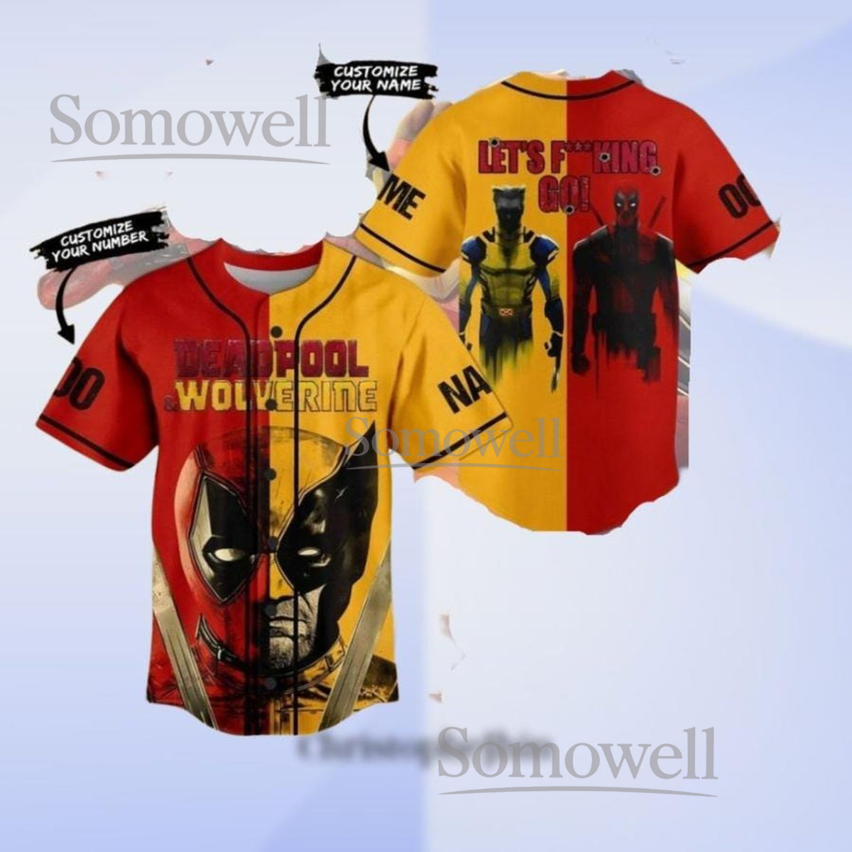 Custom Deadpool and Wolverine Baseball Jersey Personalized Team Name and Number