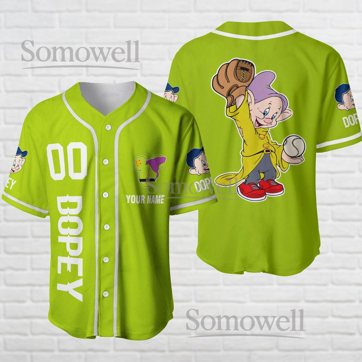 Dopey Baseball Jersey Shirt Funny Cartoon Green Character Custom Name Gift