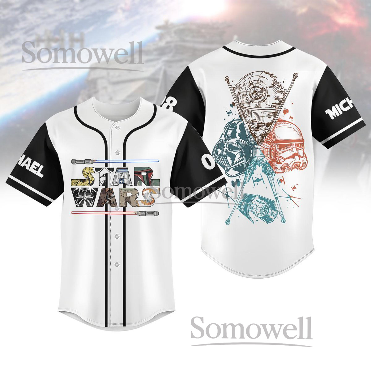 Custom Disney Star Wars Baseball Jersey Shirt Personalized Name Galactic Gift