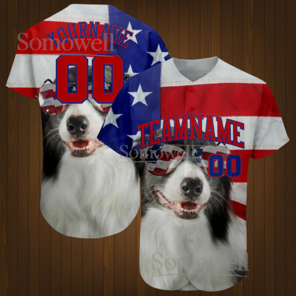 ustom Dog American Flag Baseball Jersey Personalized Patriotic USA Pride Shirt with Team Name and Number