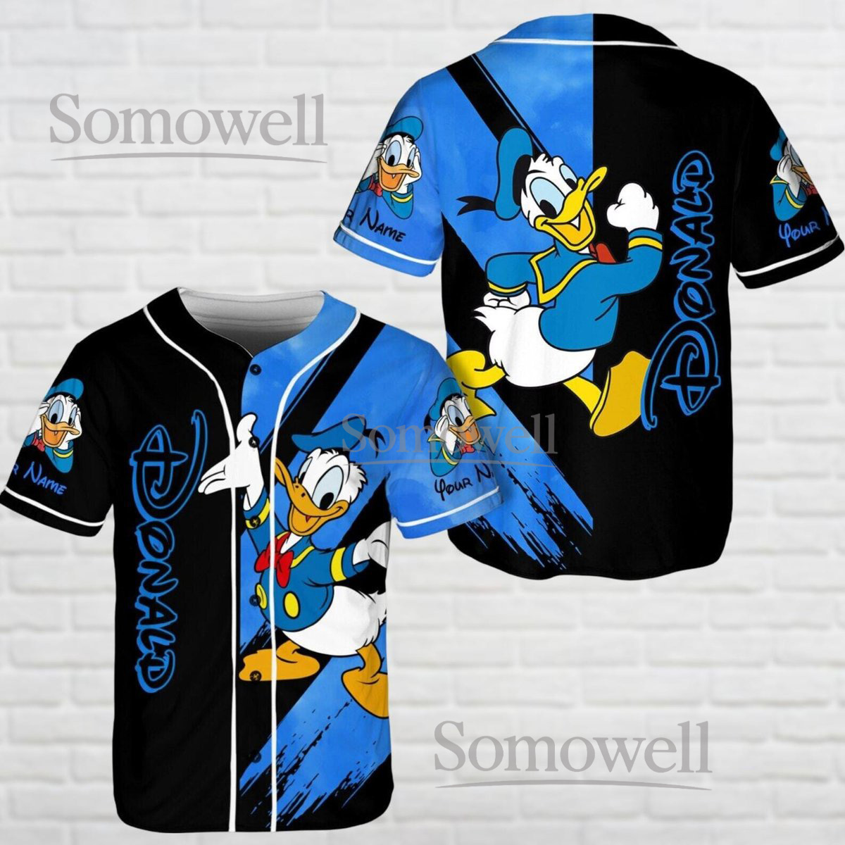 Custom Donald Duck Baseball Jersey Shirt Blue Black Cartoon Disney Funny Personalized Gift