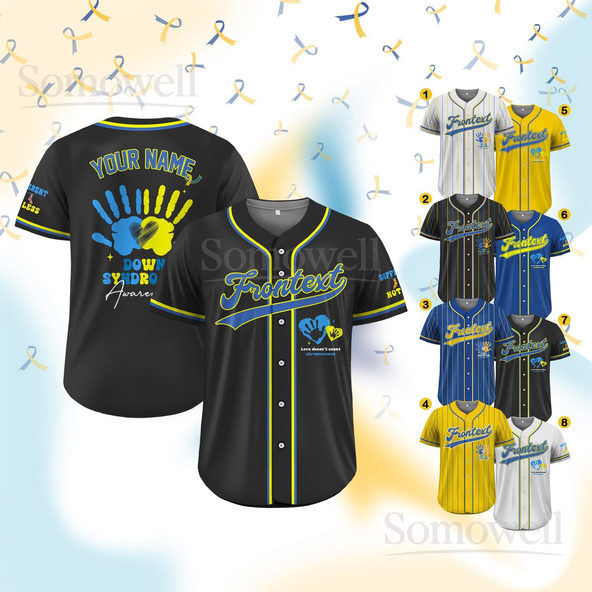 Custom Down Syndrome Awareness Baseball Jersey for Men Women Youth Kid Support Gift Shirt Multi Color Edition