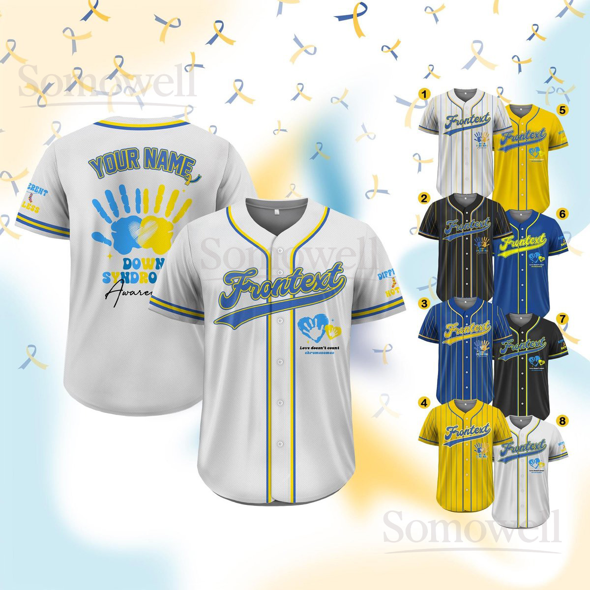 Custom Down Syndrome Awareness Baseball Jersey for Men Women Youth Kid Multi Color Edition