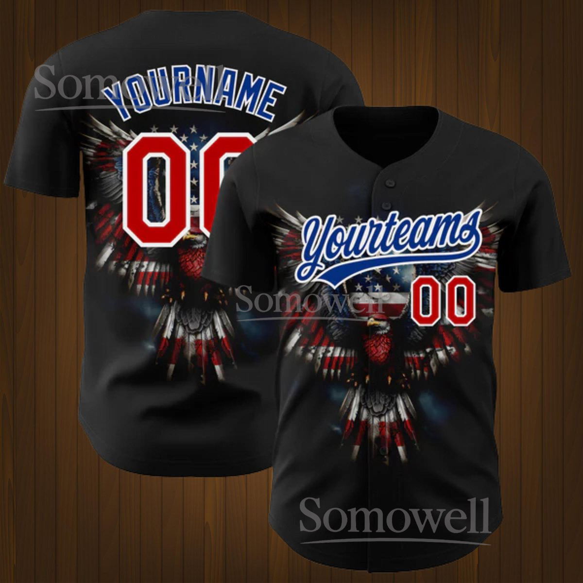 Custom Eagle American Flag Baseball Jersey Personalized Team Shirt with Name and Number
