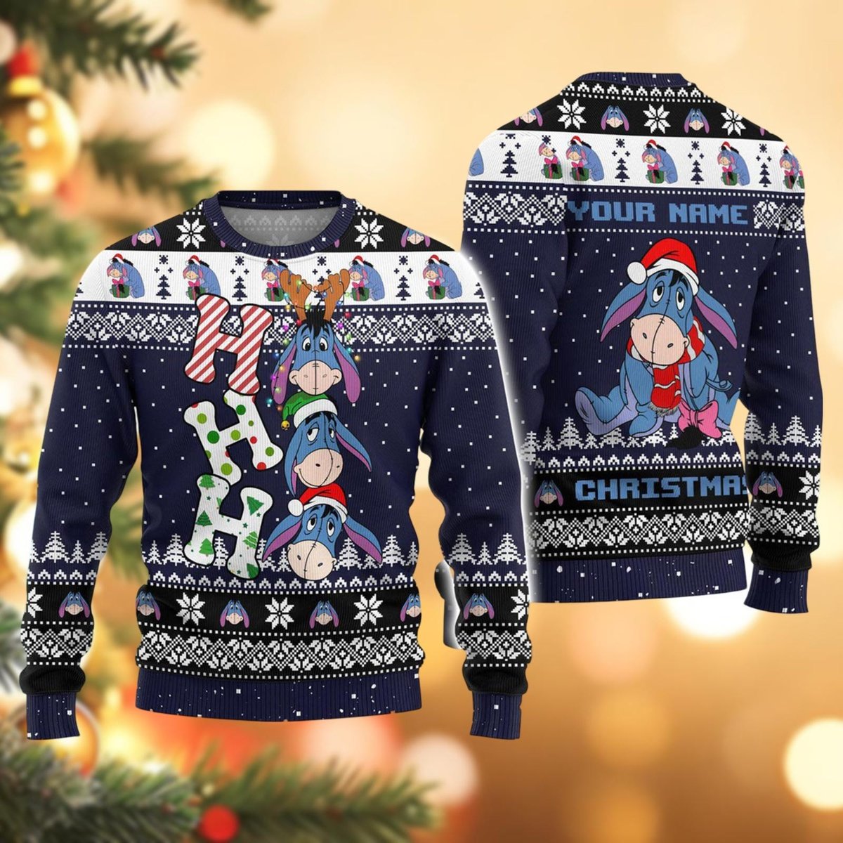 Blue Donkey Ho Ho Ho Custom Name Ugly Christmas Sweater Funny Holiday Gift