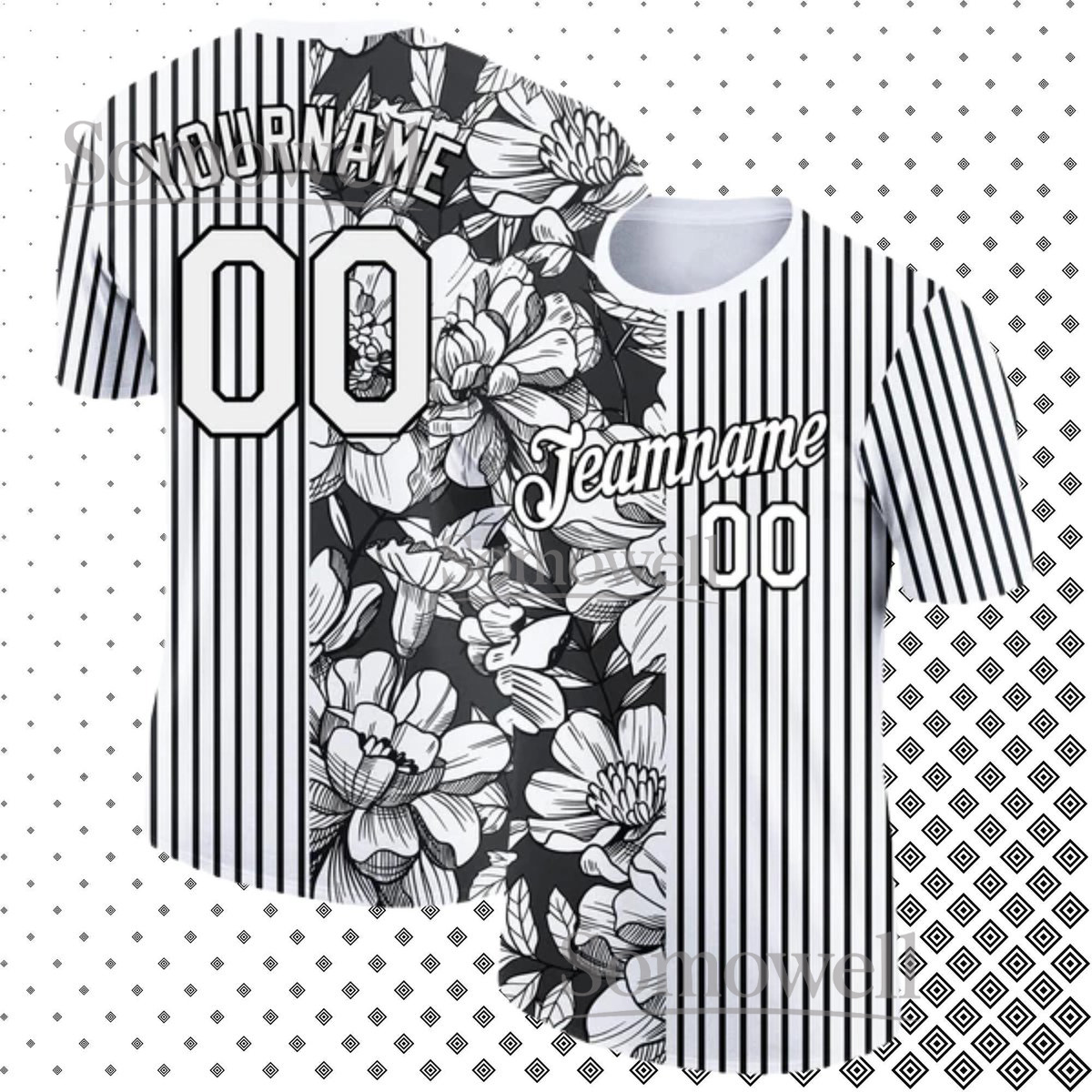 Custom Floral Jersey Shirt Personalized Baseball Tee Design with Custom Team Name and Number