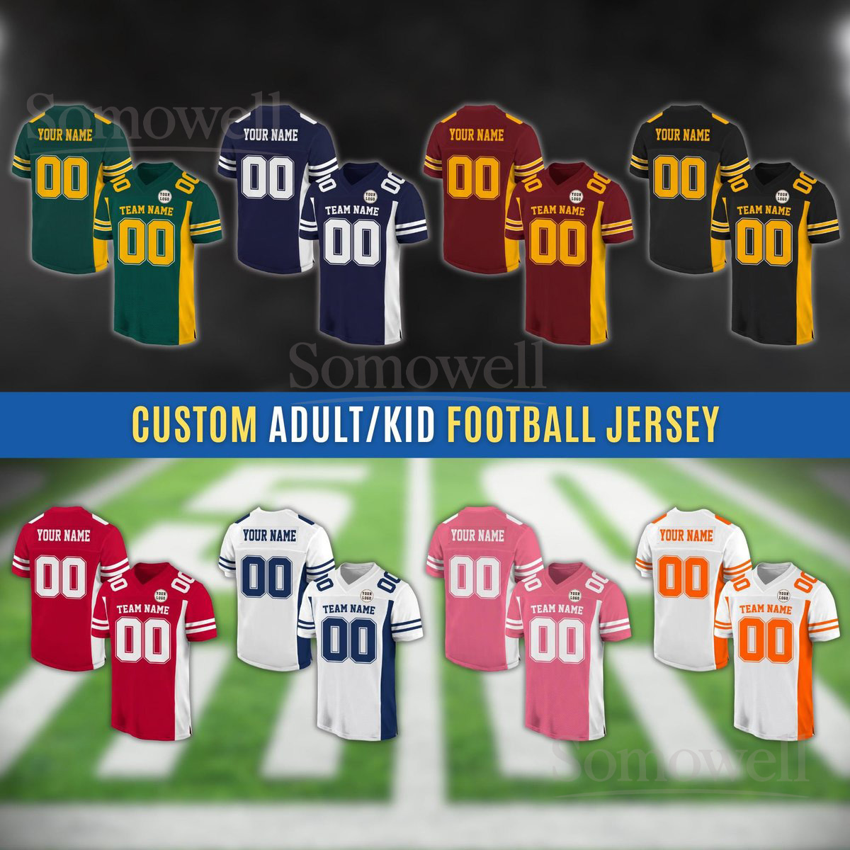 Custom Football Jersey for Adult Kid Personalized Team Name Number Game Day Outfit Gift Idea Multi Color Edition