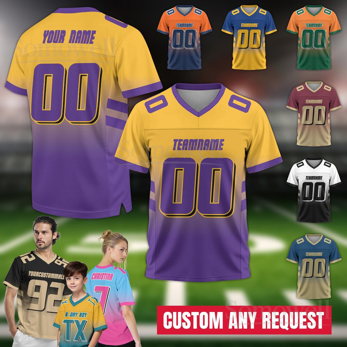 Custom Football Jersey Front and Back Design Personalized Team Name and Number Edition