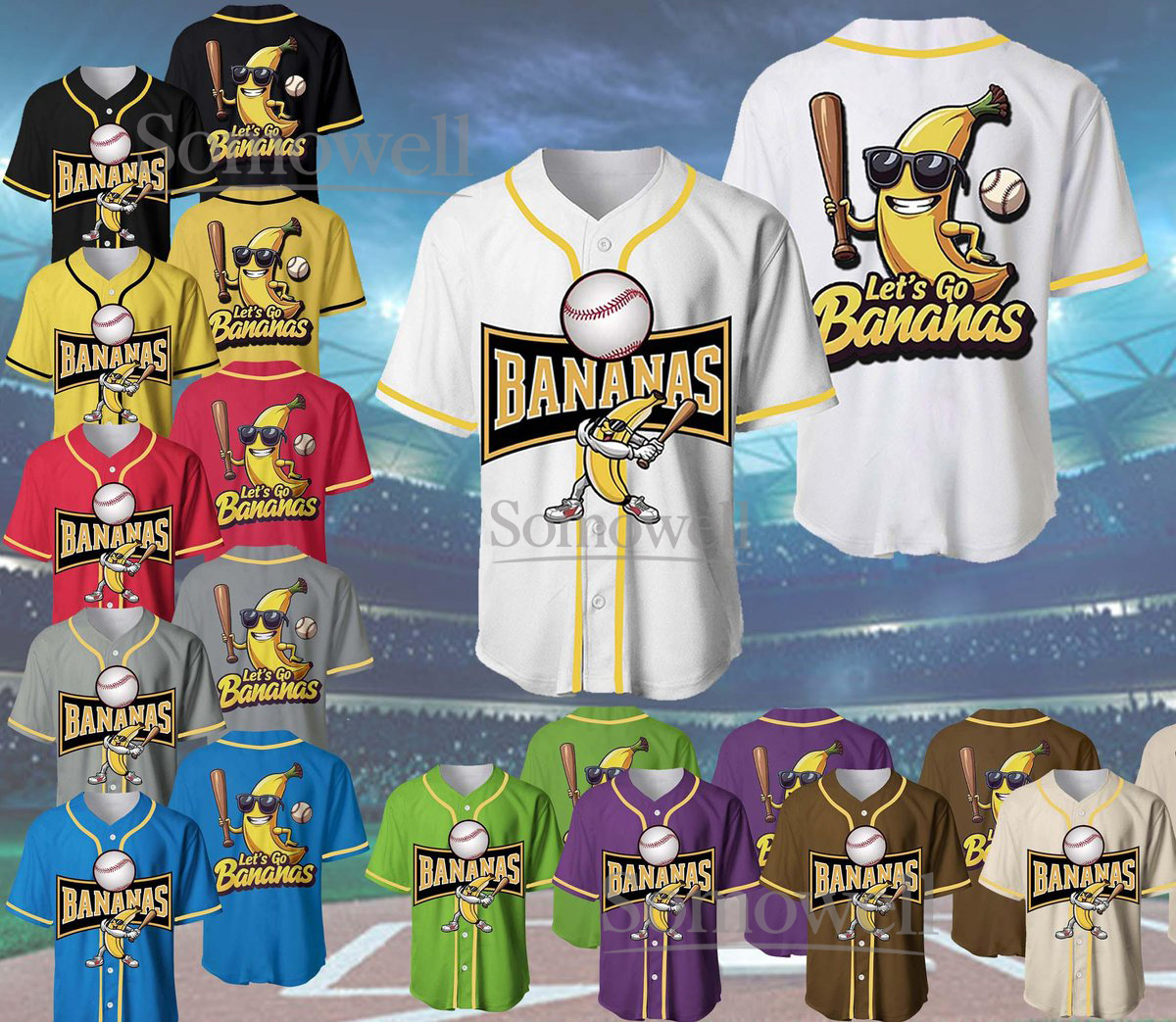 Funny Banana Baseball Jersey Let's Go Bananas Cartoon Character Custom Team Shirt