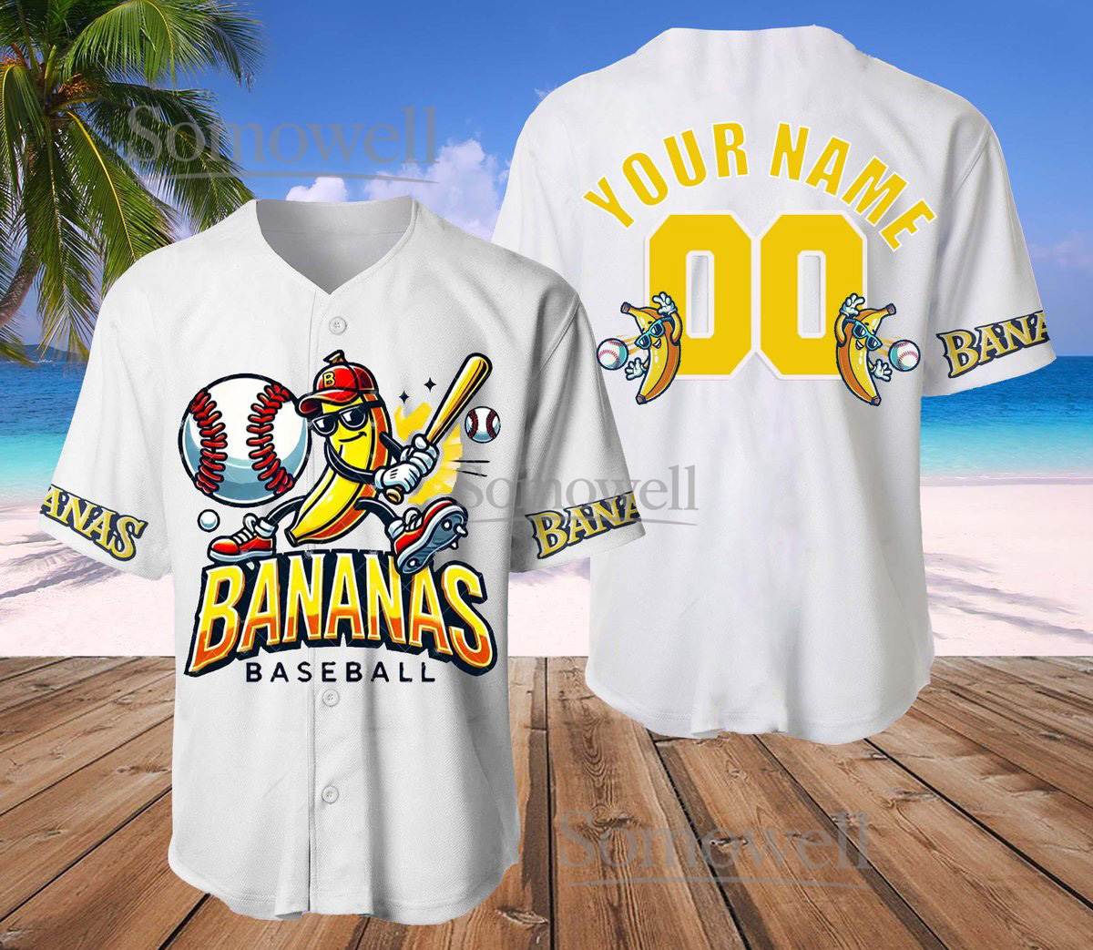Custom Funny Banana Baseball Jersey Team Name Number Cartoon Edition Available in Multiple Colors