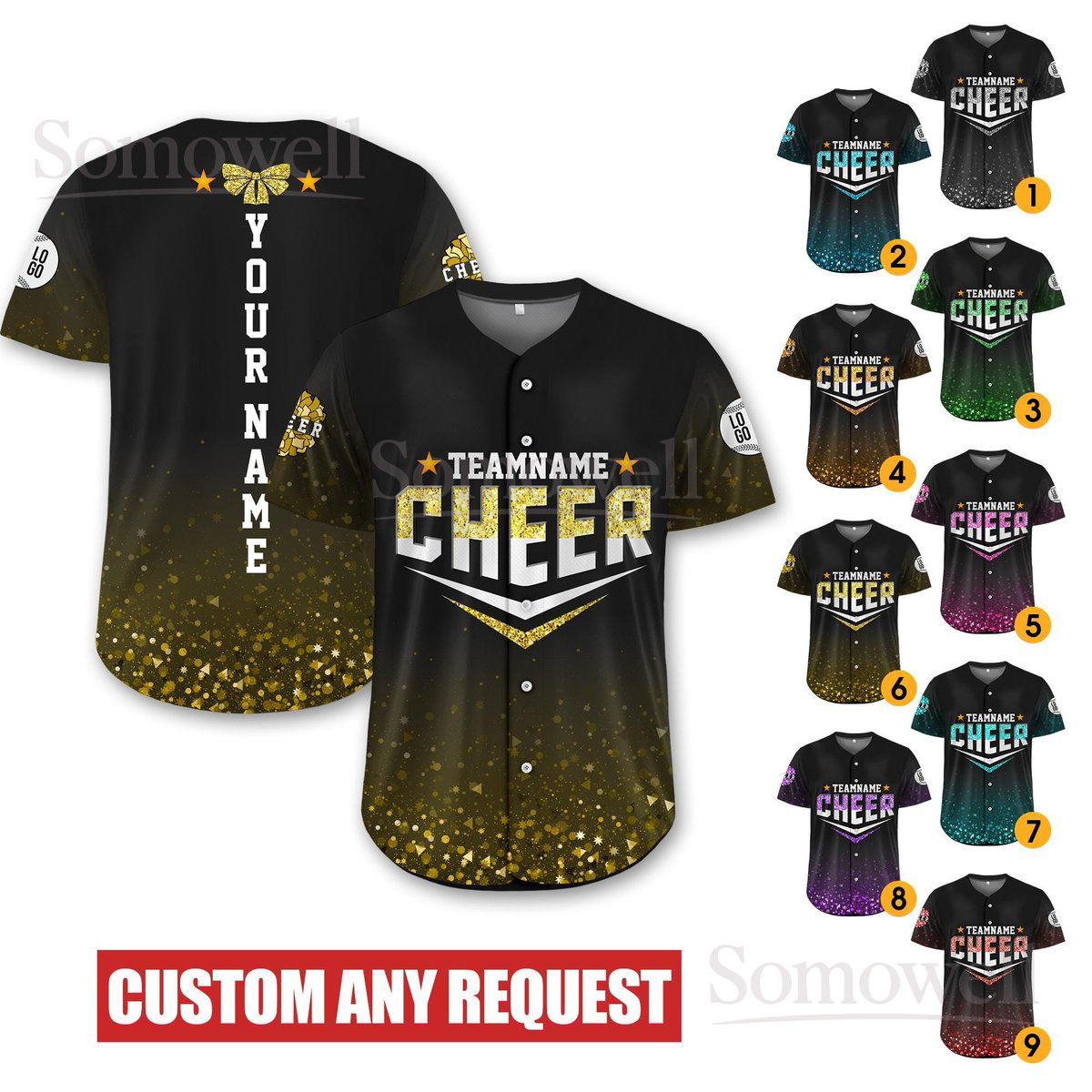 Custom Glitter Baseball Jersey with Team Name and Number for Adult and Kids in Multiple Colors