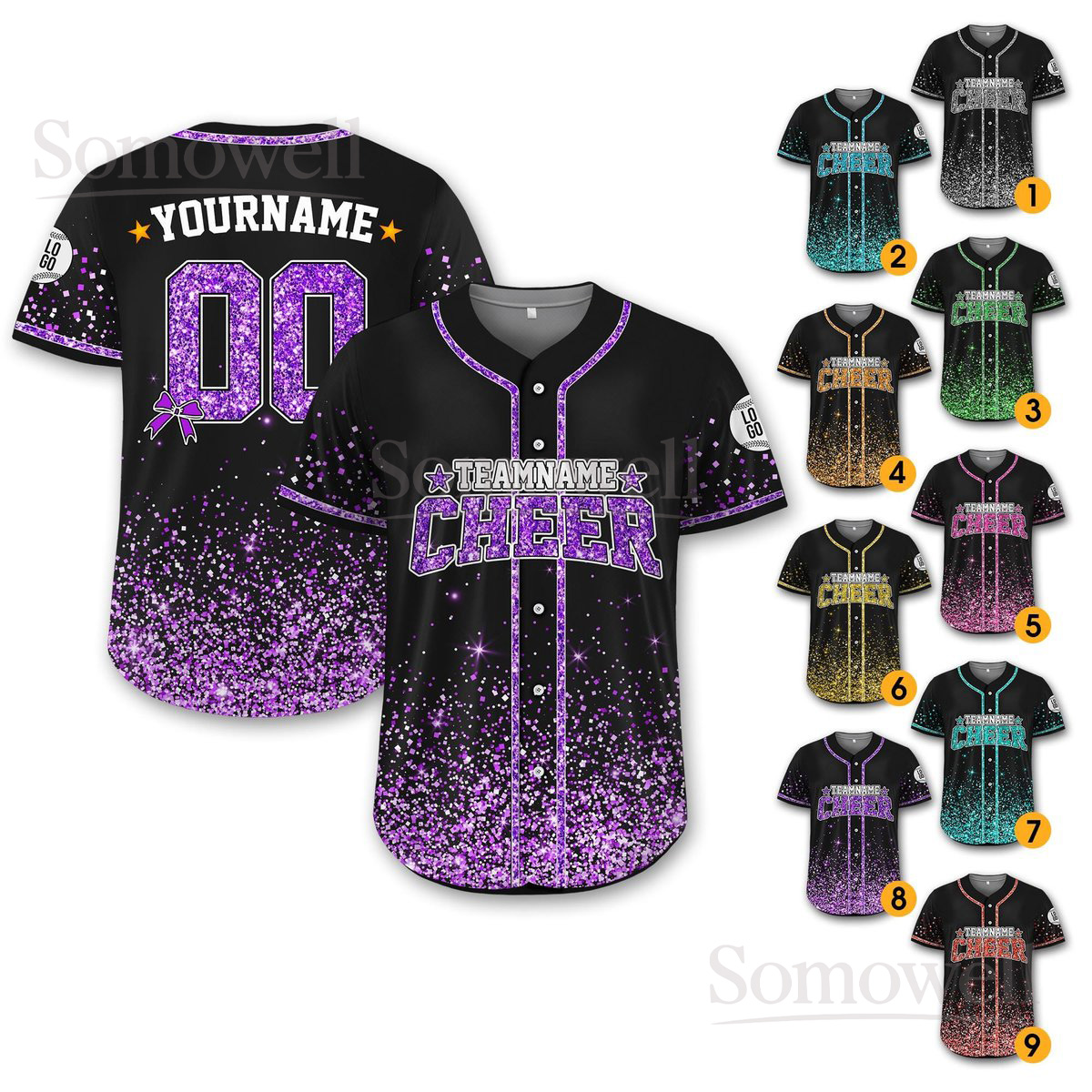 Personalized Glitter Baseball Jersey with Team Name and Number for Adults and Kids Customizable Design