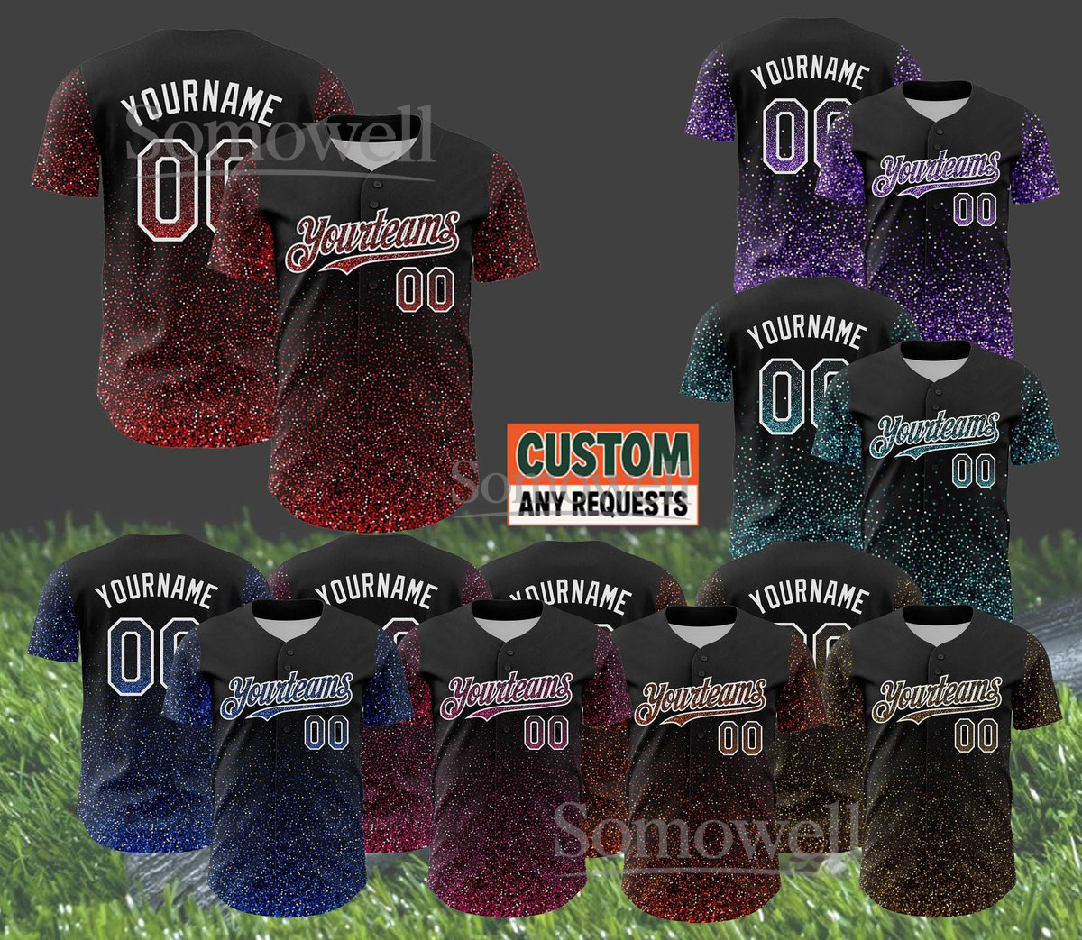 Personalized Glitter Baseball Jersey with Custom Team Name and Number