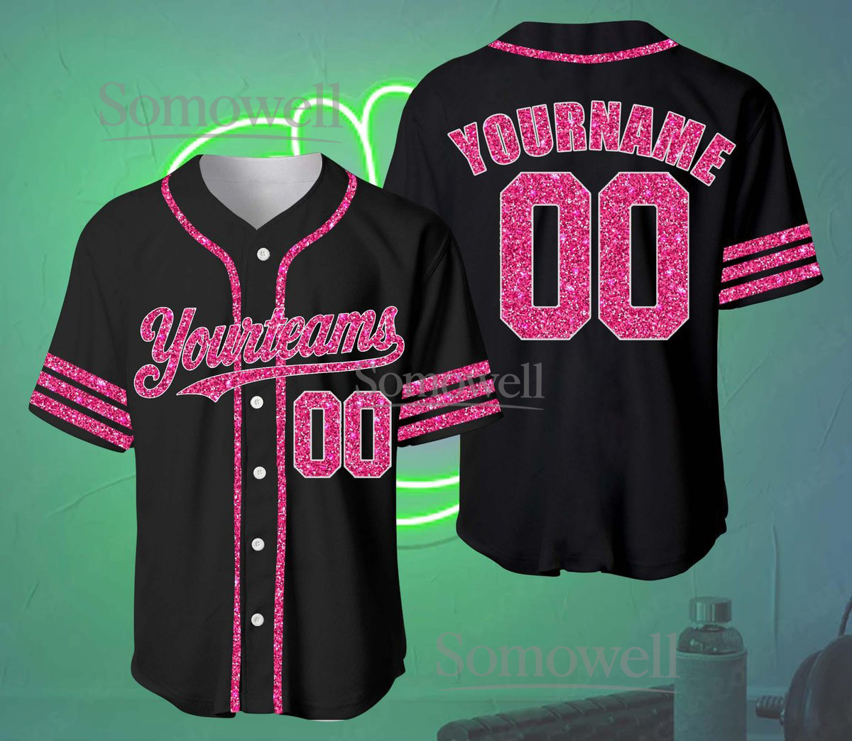 Custom Glitter Baseball Jersey with Personalized Team Name and Number Sparkle Edition, Available in Multiple Colors