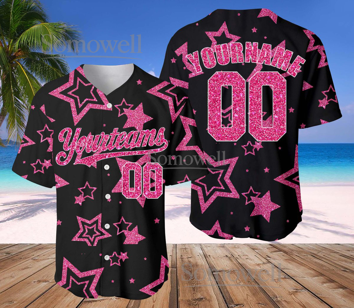 Custom Glitter Star Baseball Jersey Team Name Number Sparkle Edition Available in Multiple Colors