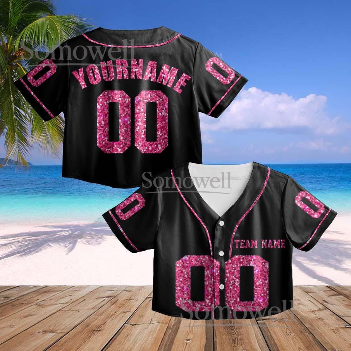 Custom Glitter Crop Baseball Jersey with Team Name Number Multiple Color Options for Adult Kid