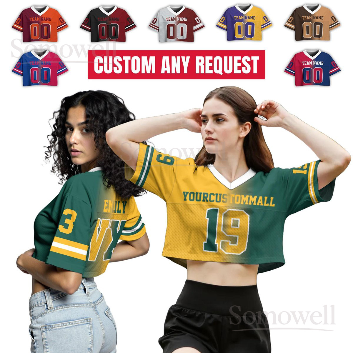 Custom Gradient Streetwear Crop Top Sports Girl Outfit Personalized Football Jersey for Women Multi Color Edition
