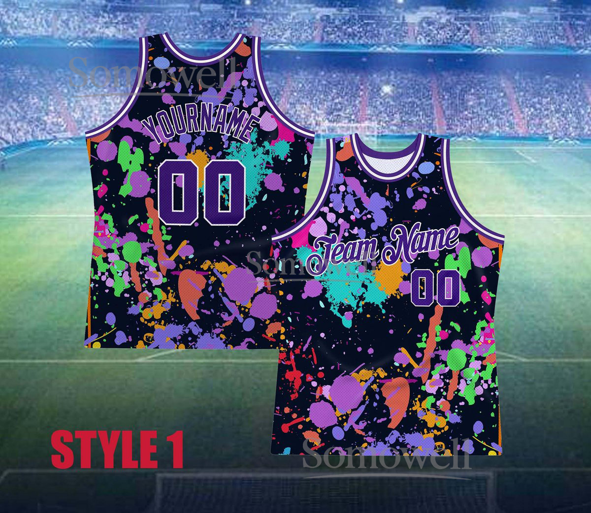 Custom Graffiti Basketball Jersey Team Name Number Neon Splatter Edition Available in Multiple Colors