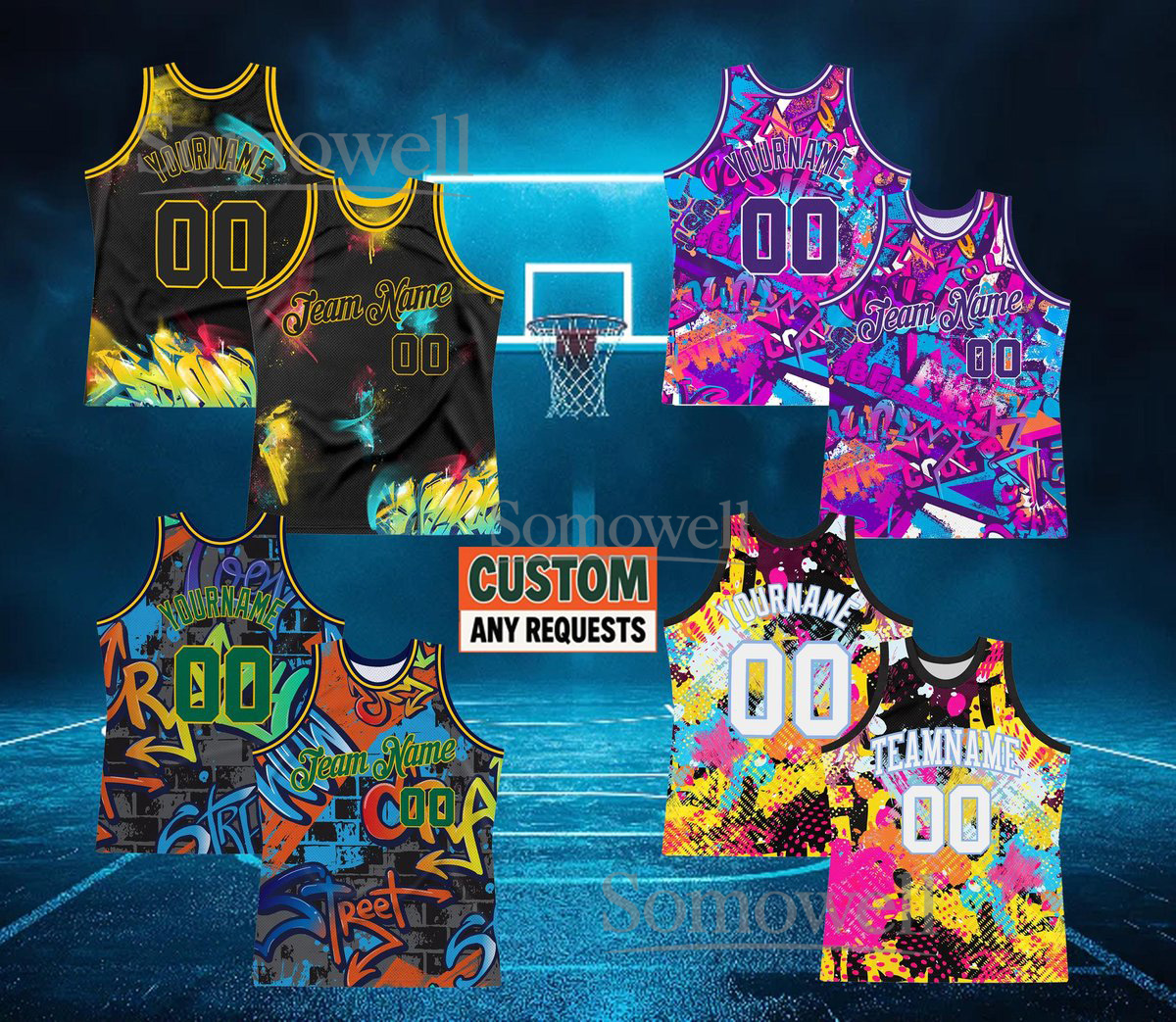 Custom Graffiti Basketball Jersey Personalized Team Name Number Sports Uniform