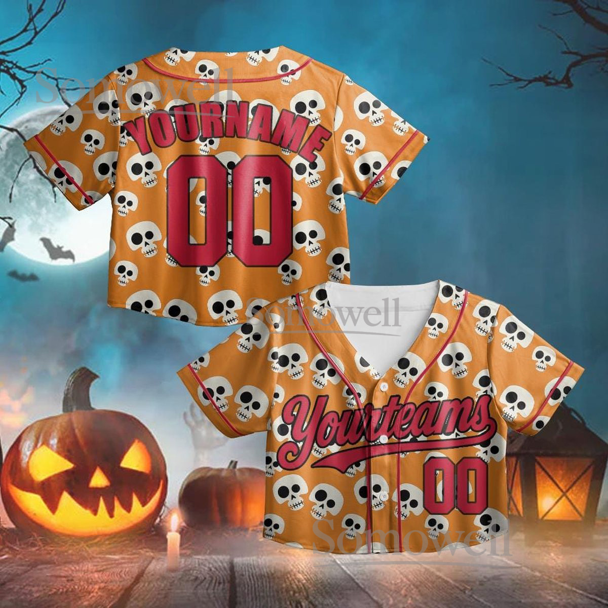 Personalized Halloween Crop Baseball Jersey with Custom Team Name and Number